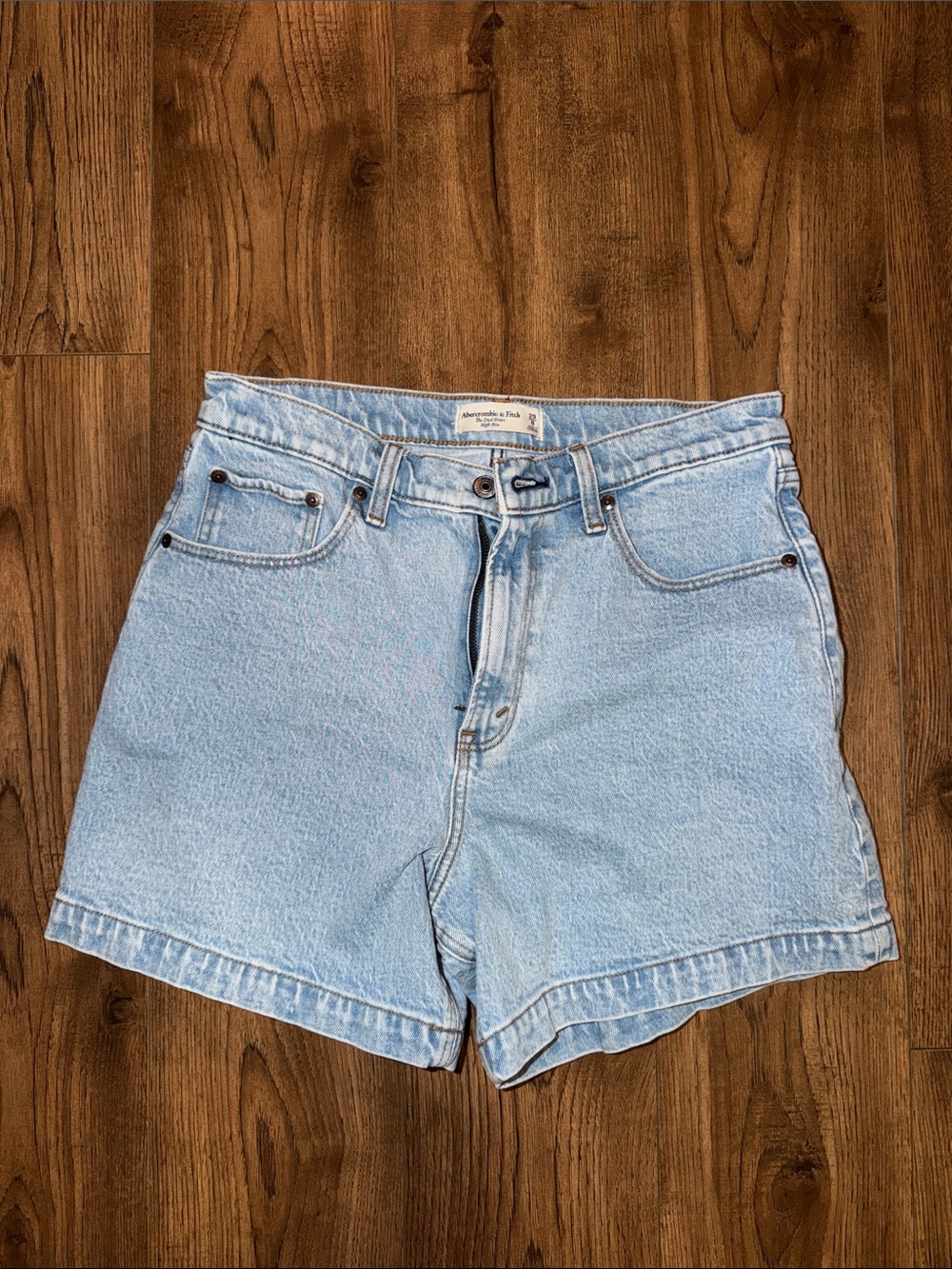 Abercrombie & Fitch Light Blue Denim High-Rise Dad Shorts